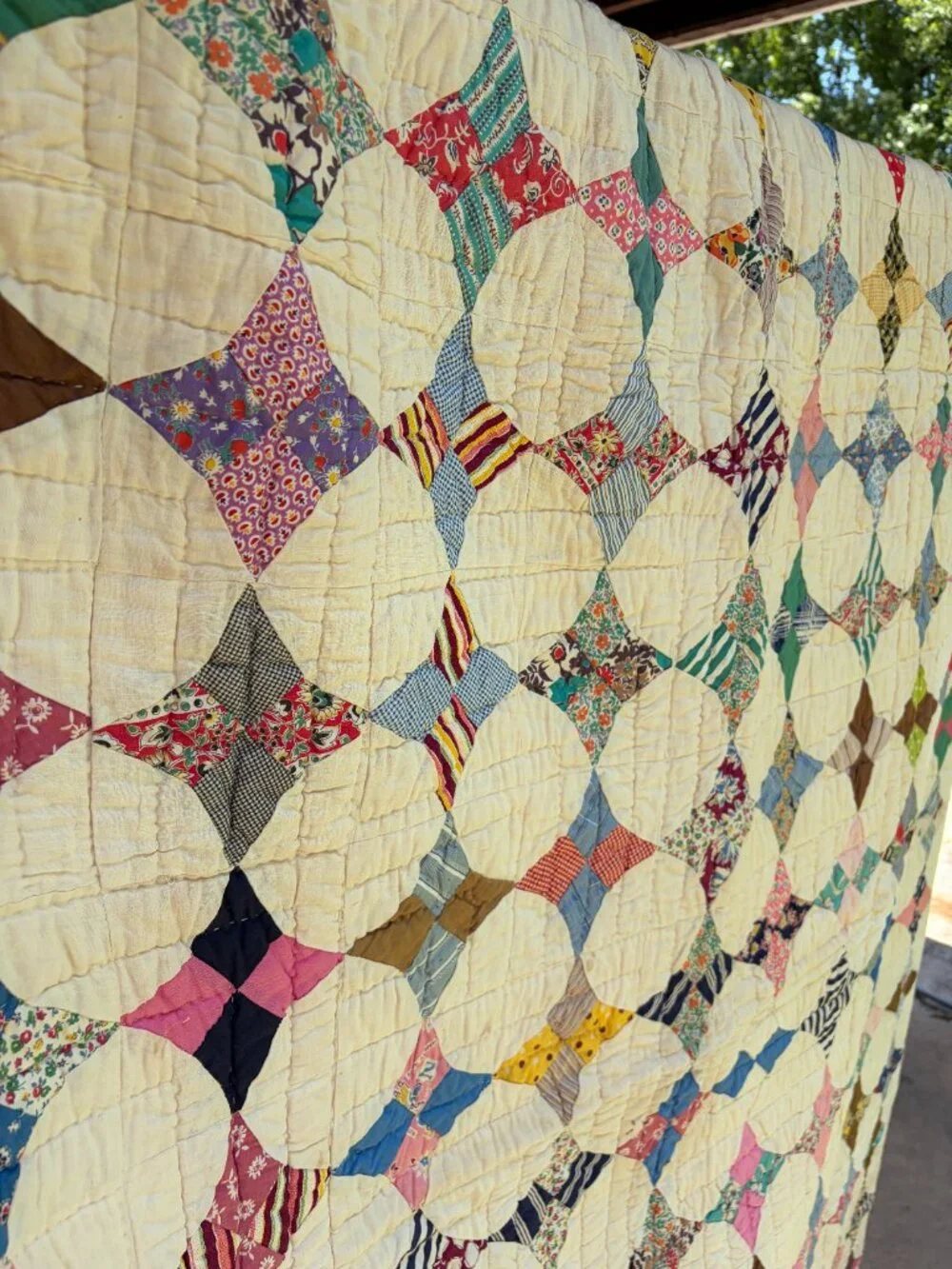 Vintage Feedsack Kite Patchwork Quilt | Hand Pieced & Hand Quilted | 65